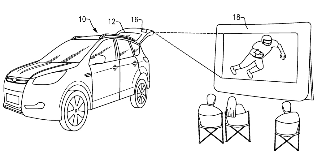 Ford จดสิทธิบัตรประตูท้ายติดโปรเจคเตอร์ สามารถฉายภาพยนต์หรือรายการทีวีได้