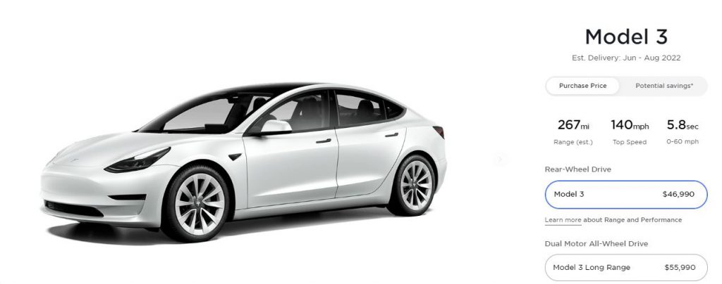 ราคารถ Tesla Model 3