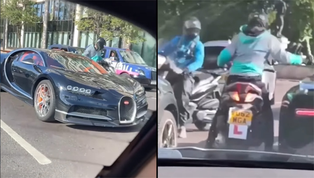 Bugatti Chiron เจอปล้นทุบกระจกกลางวันแสกๆ ขณะจอดติดไฟแดง